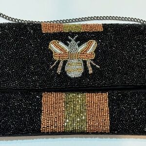 Queen Bee Rose Gold & Black Seed Beaded Clutch